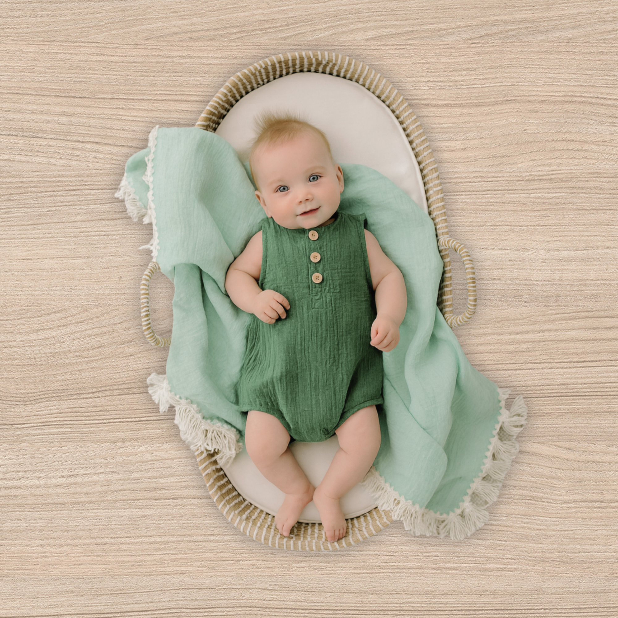 Tassel fringed boho baby swaddles in MINT