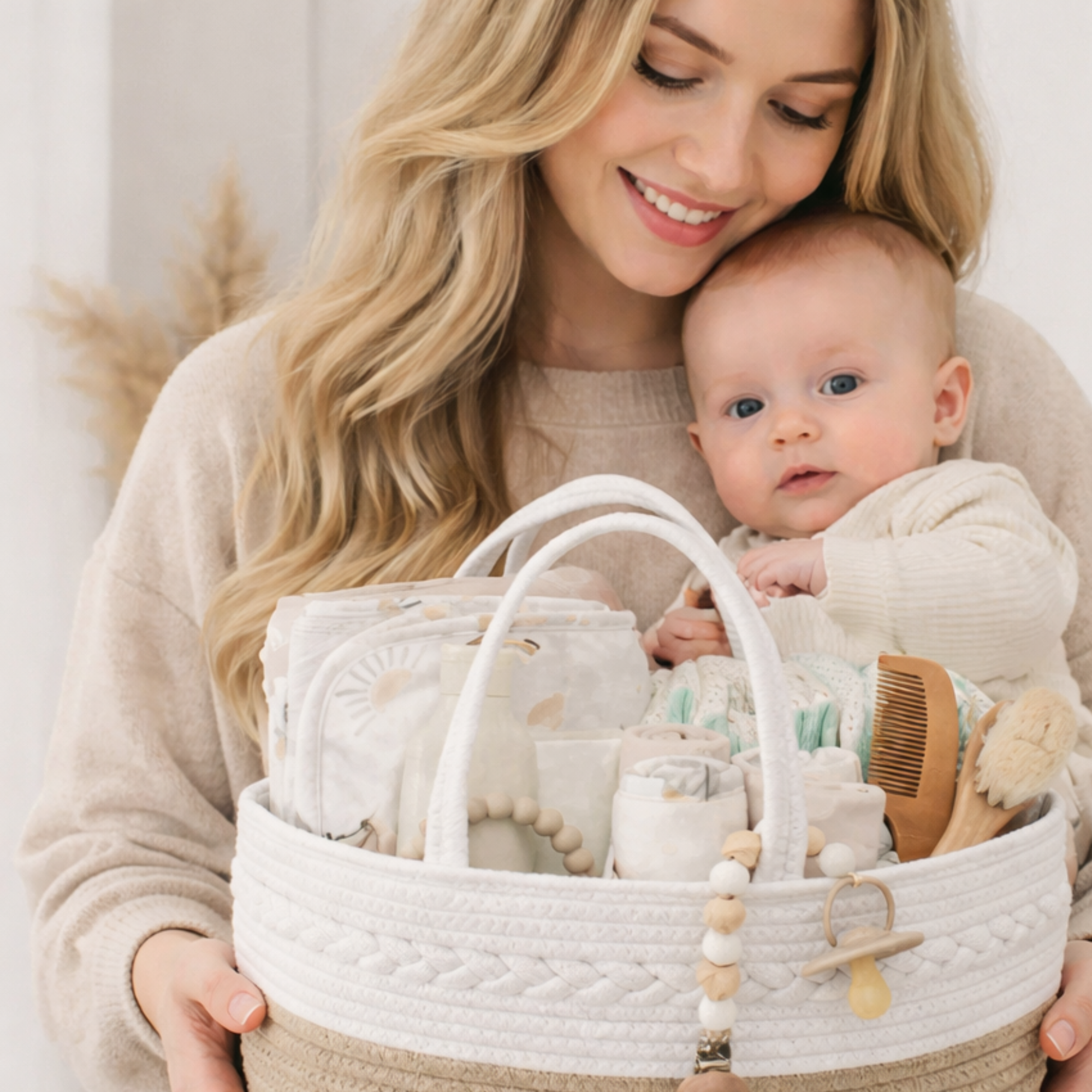 Cotton rope nappy caddy with dividers LARGE