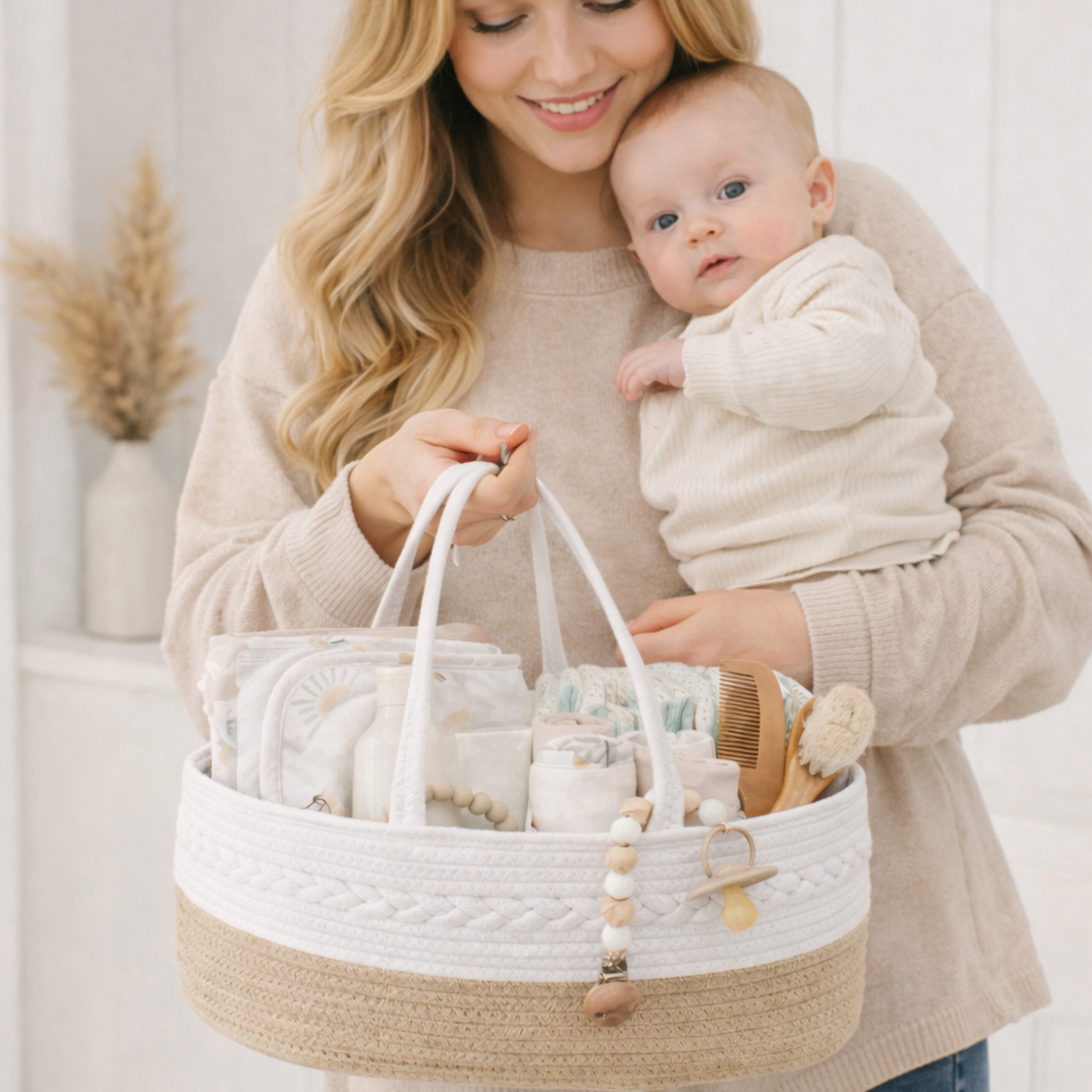 Cotton rope nappy caddy with dividers LARGE