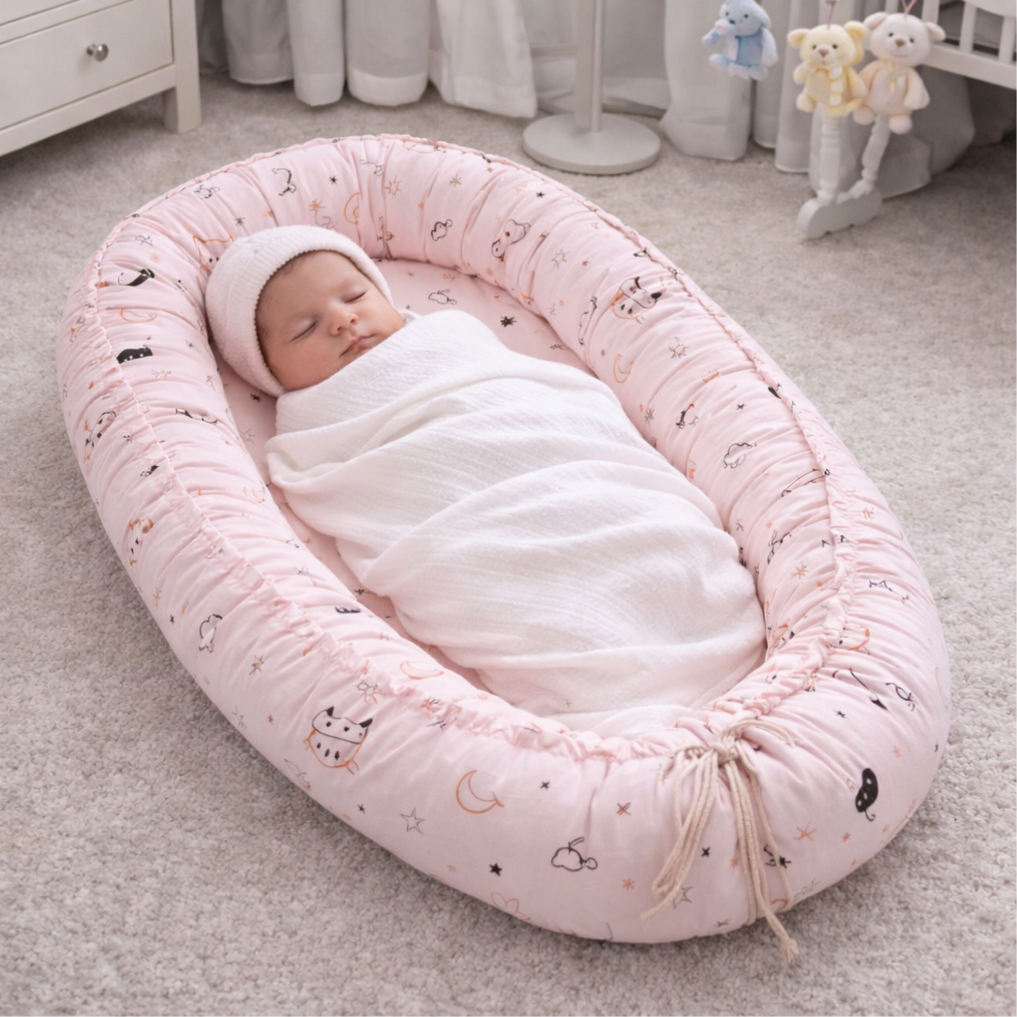 Baby nest bed - portable lounger PINK (double sided)