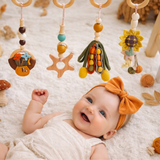 Wooden Hanging Toy Set HARVEST – Natural Beech Wood Baby Pram & Activity Gym Toy (BPA-Free)