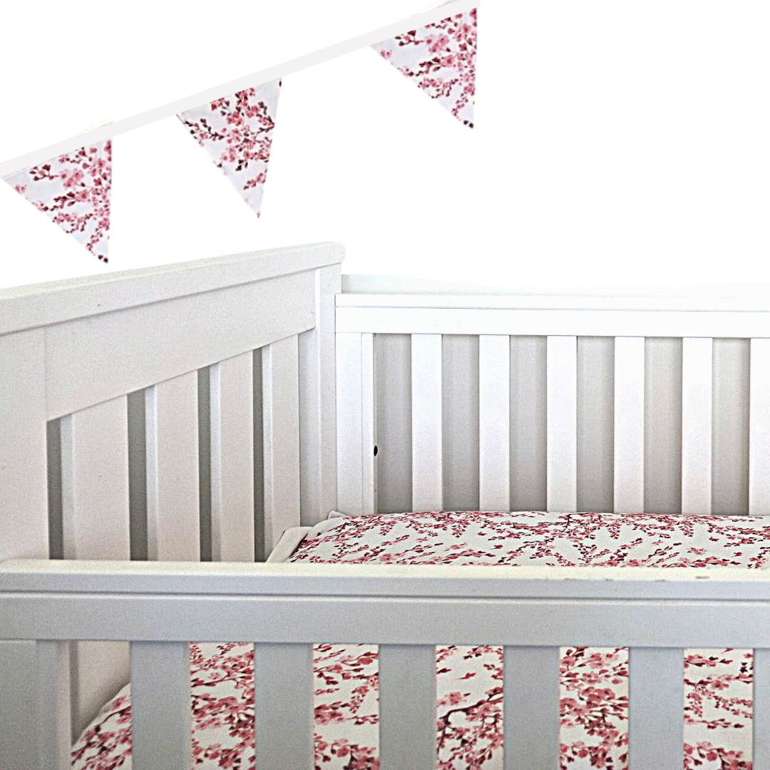 Cherry Blossom 5 piece nursery set hand made baby cot bedding bundle Hush Little Babe