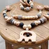 Wooden Pram Set – Elephant | Hanging Pram Garland, Teether & Dummy Clip