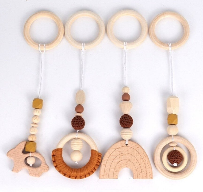 Wooden hanging baby toy sets RUSTY (4 piece)
