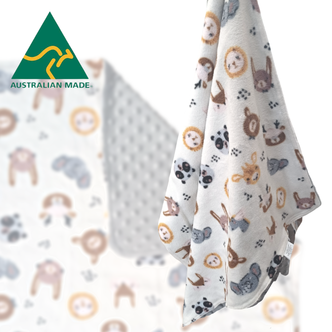 Out & About furry friends - minky blanket & wooden toy baby gift set