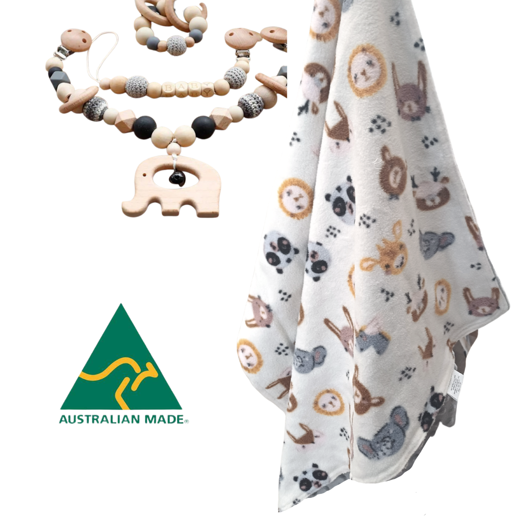 Out & About furry friends - minky blanket & wooden toy baby gift set