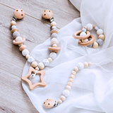 Wooden pram garland + bonus matching teether bracelet and dummy clip STAR