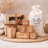 Wooden Baby Milestone Keepsake Blocks | Newborn to First Year Photo Props – Natural Beech Timber
