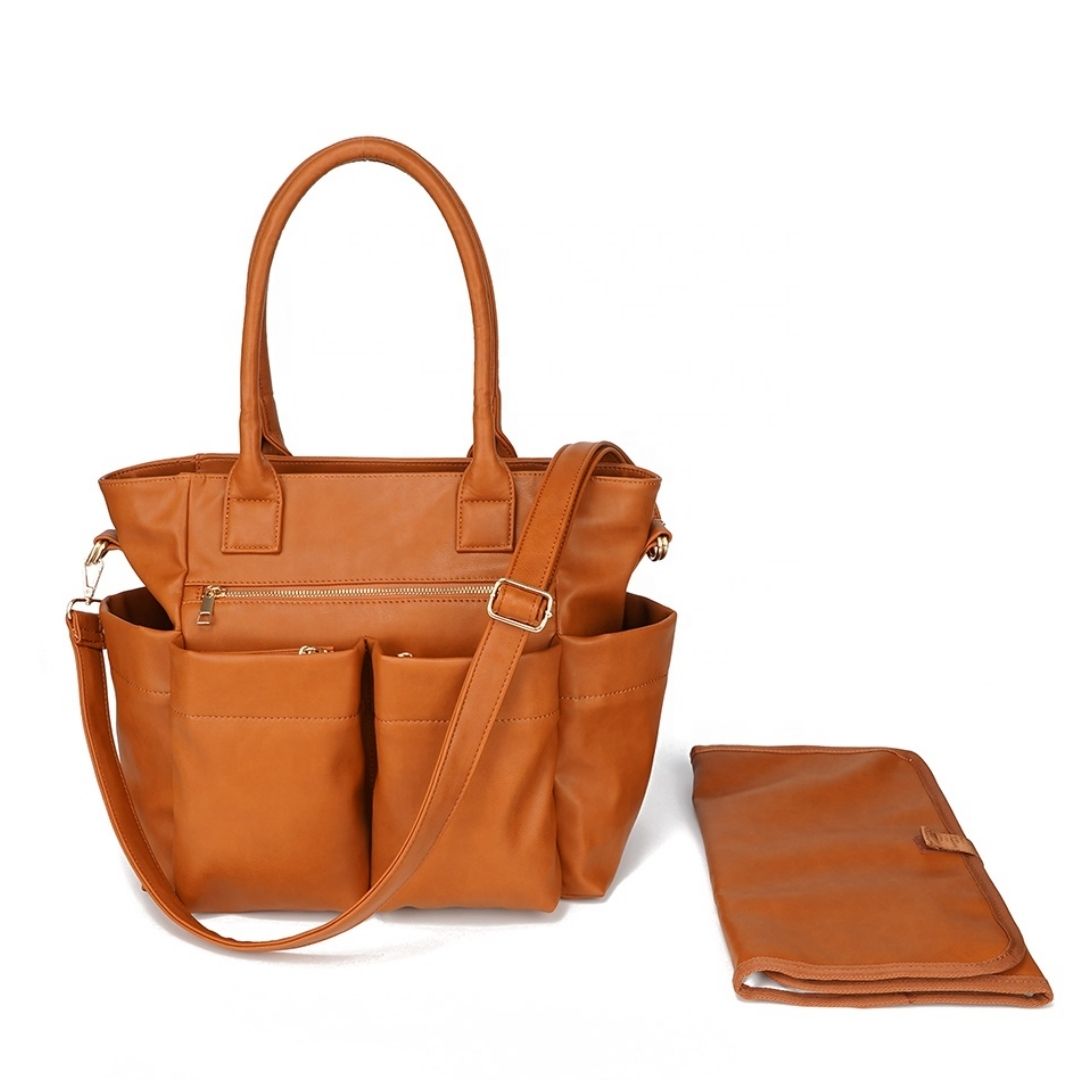 Vegan leather premium nappy handbag style tote with change mat