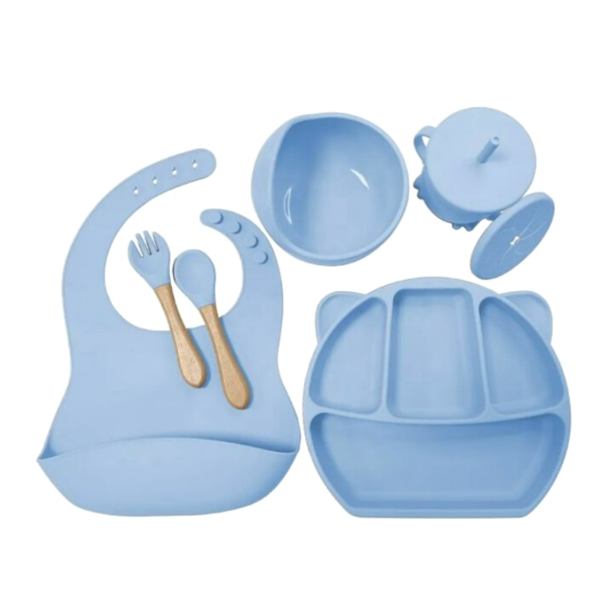 7 piece silicone baby feeding sets (suction grip tableware) various colours