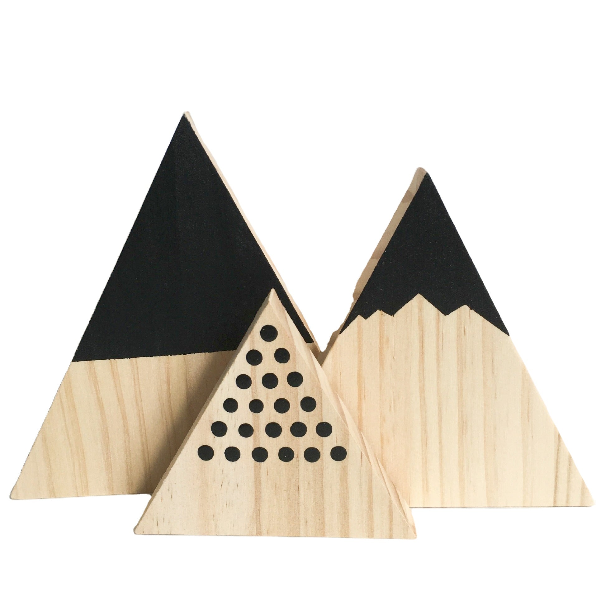 Set of 3 nordic wooden snow mountain triangle ornaments - baby nursery decor