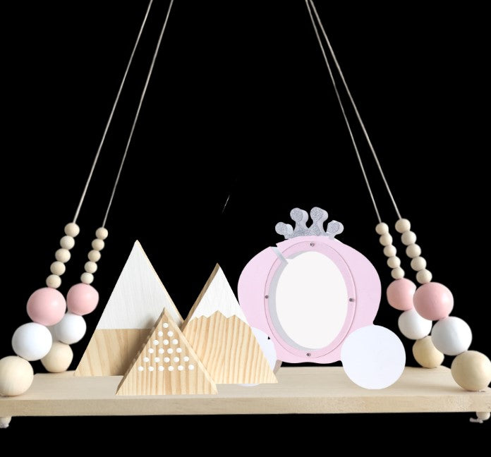 Set of 3 nordic wooden snow mountain triangle ornaments - baby nursery decor