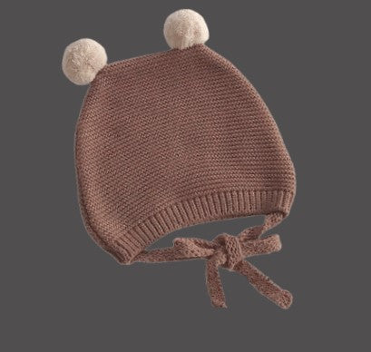 Earthy winter knit baby beanie with chin straps - signature collection