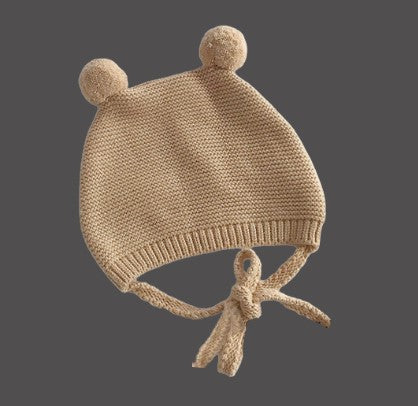 Earthy winter knit baby beanie with chin straps - signature collection