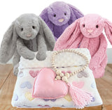 Baby love 3 piece gift set - minky blanket, heart rope decoration & hush bunny
