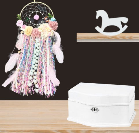 Floral dream catcher with pom poms and feathers - kids wall decor