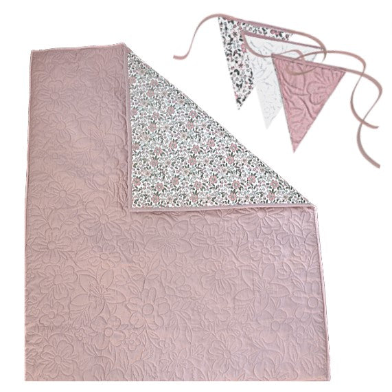 Dusty Mauve Quilted 4 piece cot set - hand made (double sided) 4 piece