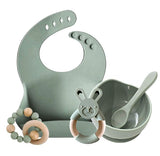 5 piece silicone essential baby gift set in SAGE GREEN
