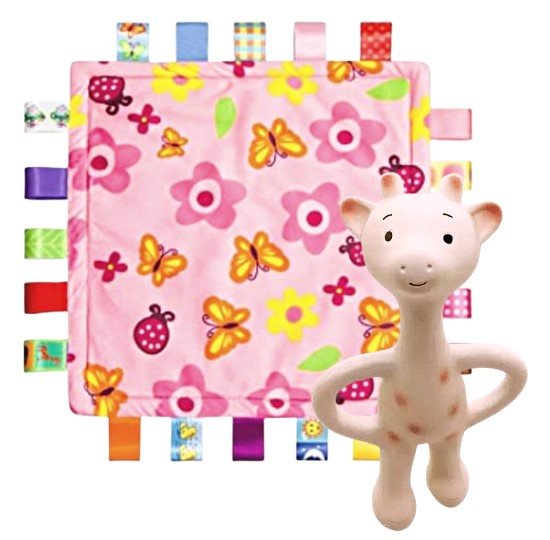 Little Giraffe baby gift set - taggie and teether combo in PINK or GREEN