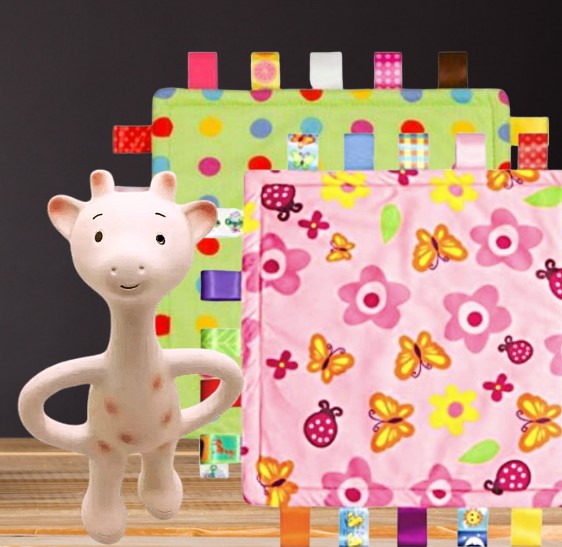 Little Giraffe baby gift set - taggie and teether combo in PINK or GREEN