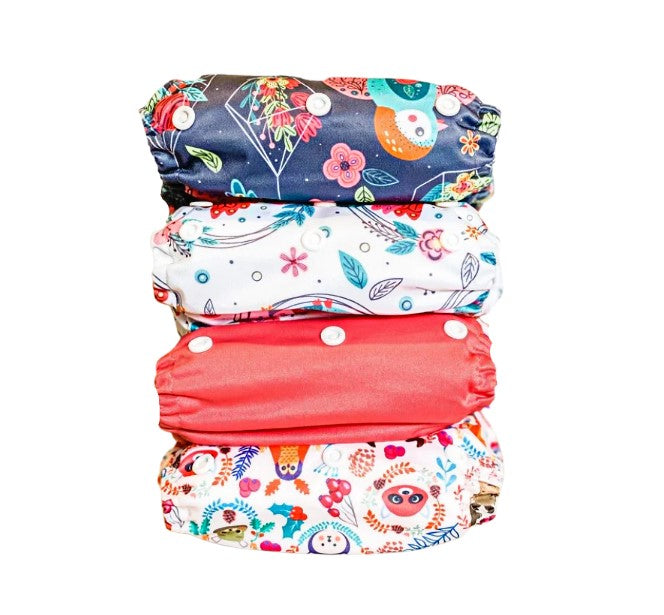 Cloth nappy & insert bundle (4 nappies & 4 bamboo charcoal inserts) in PEACH MEADOW