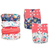 Cloth nappy & insert bundle (4 nappies & 4 bamboo charcoal inserts) in PEACH MEADOW