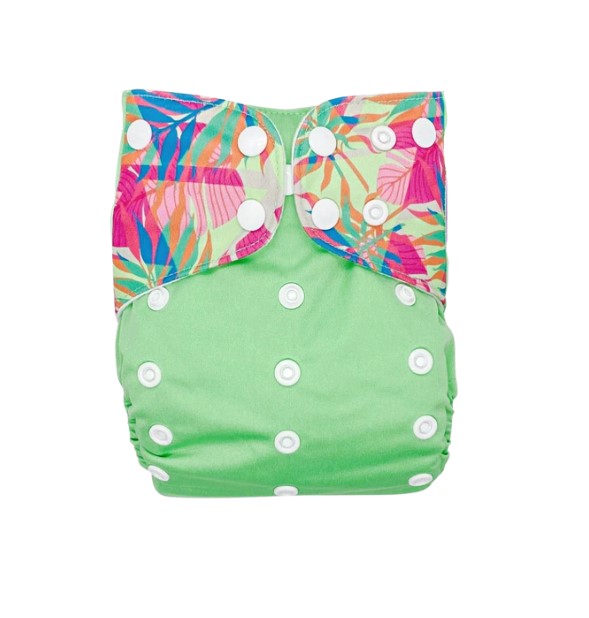 Cloth nappy & insert bundle (4 nappies & 4 bamboo charcoal inserts) in LIME TROPICS