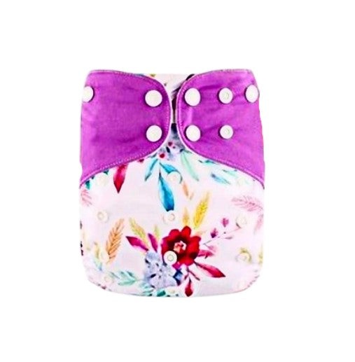 Cloth nappy & insert bundle (4 nappies & 4 bamboo charcoal inserts) in PURPLE PARADISE