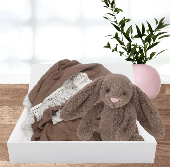Snuggle bunny newborn gift box in CHOCOLATE