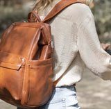 Vegan leather nappy bag backpack & accessory bundle - caramel or black