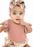 Floral ruffle bum set - nappy cover, and bodysuit+ free matching headband